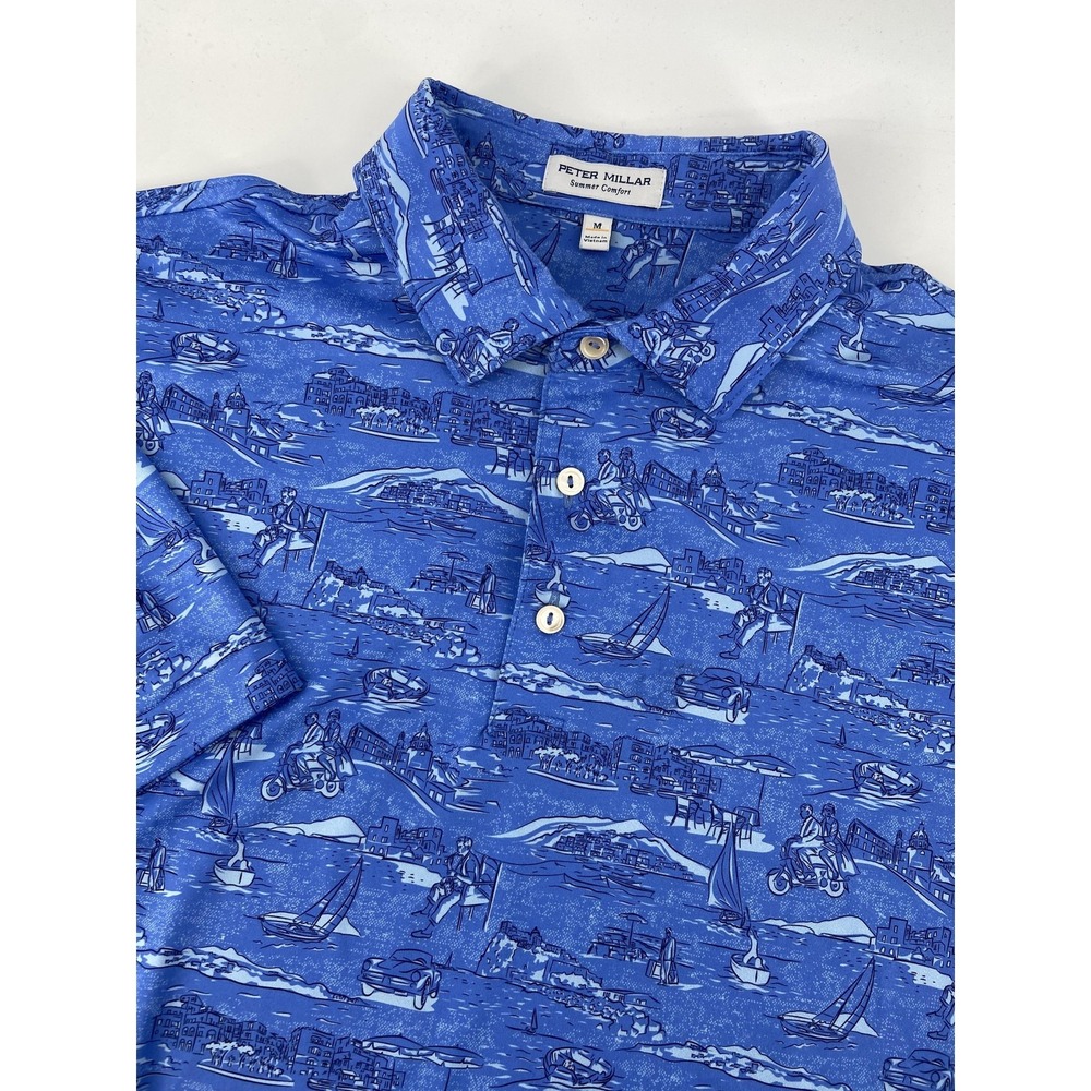 Peter Millar Shirt Mens Medium Summer Comfort Travel Print Golf Polo Performance